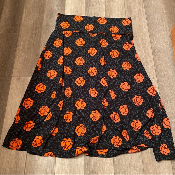 lularoe floral rose printed skater skirt midi length large